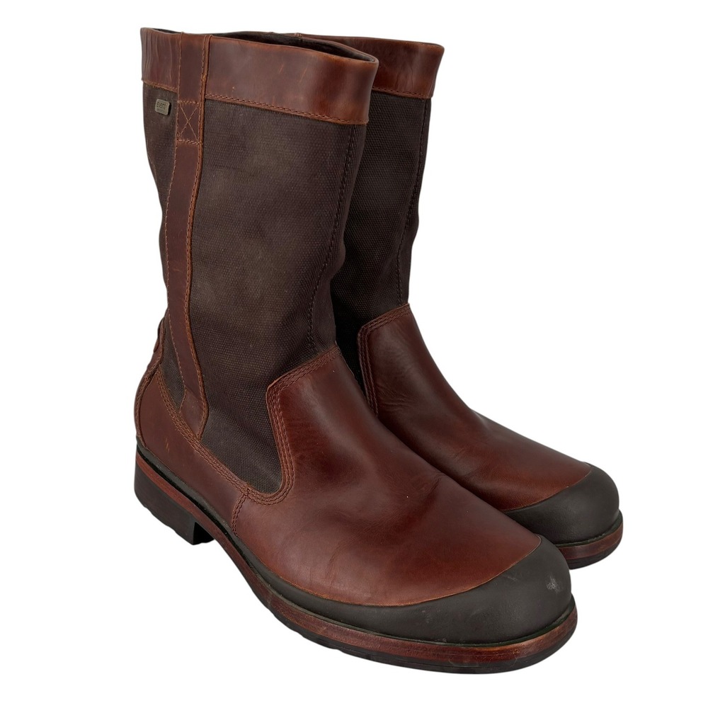 UGG eVent Waterproof Boots Mens Size 11 Brown Leather Canvas Pull On Mid Calf